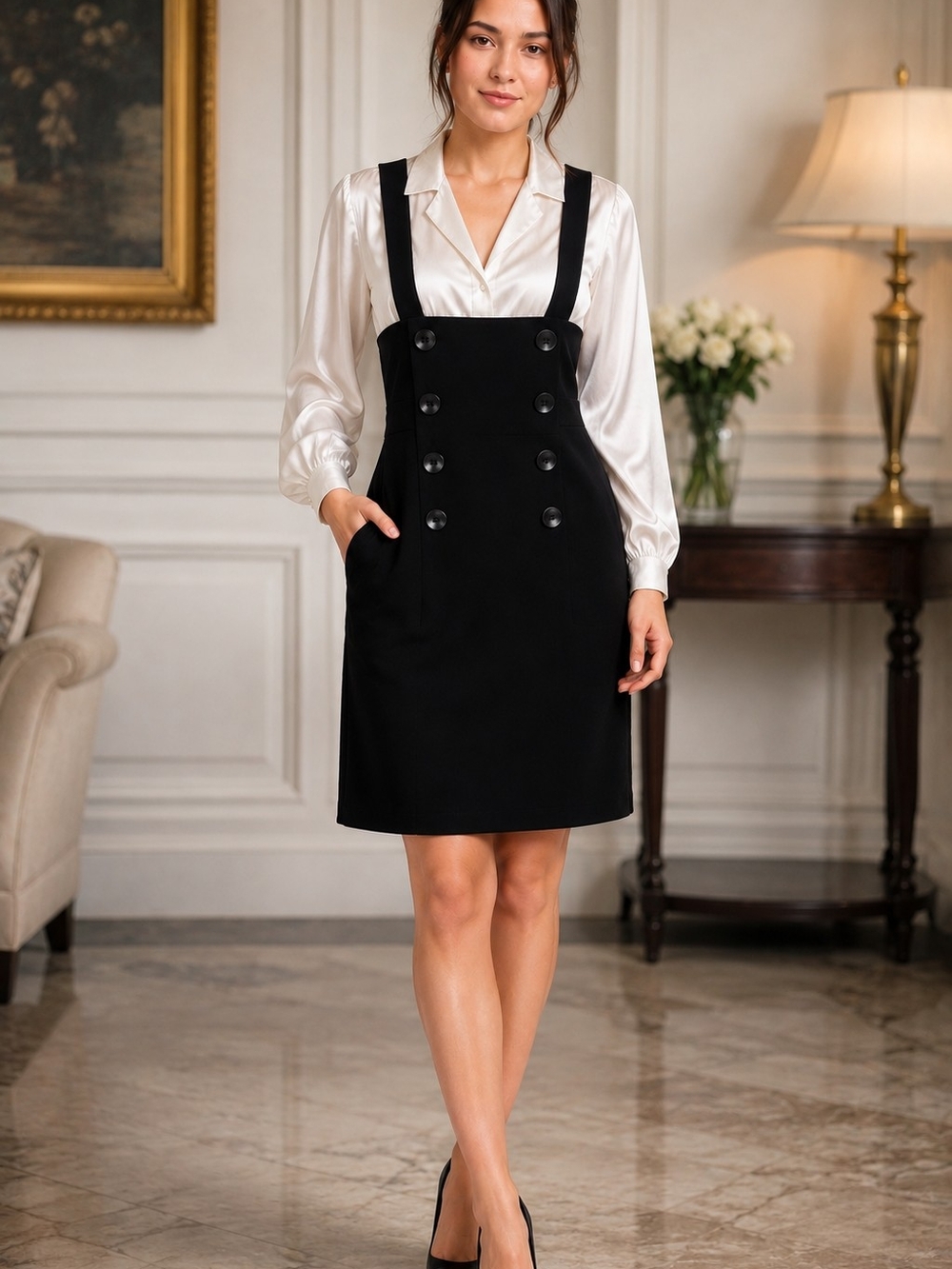 Vintage Y2K Joseph Ribkoff Black Pinafore Jumper Dress Size 14 Canada.